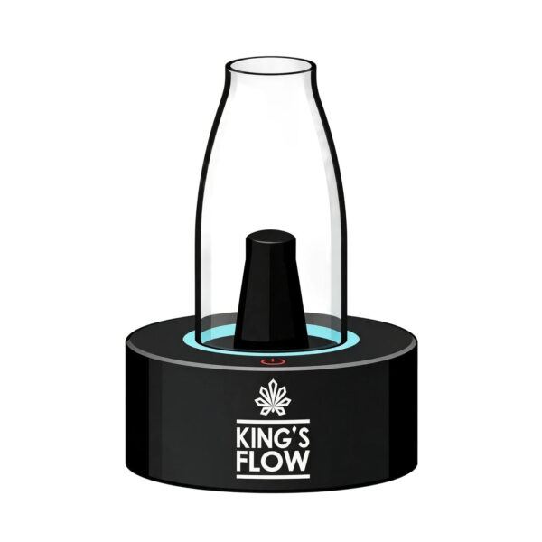 Aroma lampa King's Flow — černá základna, skleněný komín, podsvícený modrý prstenec